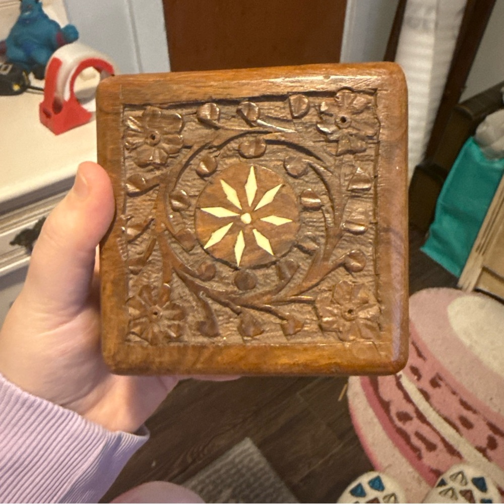 Handcrafted Wooden carved Trinket Box made in India